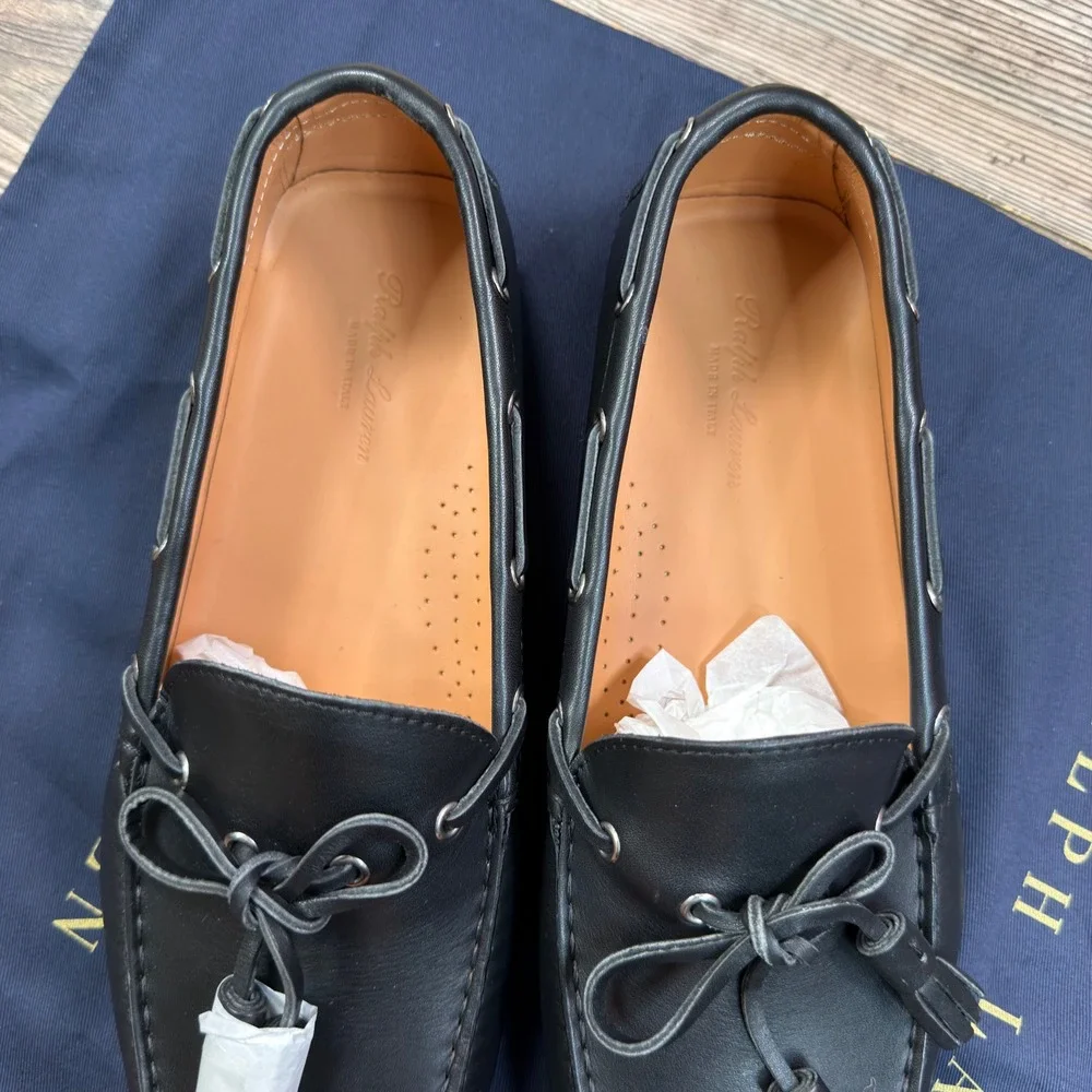 Ralph Lauren Purple Label Men 11 D Harold Tassel Loafers Black Leather Italy NEW